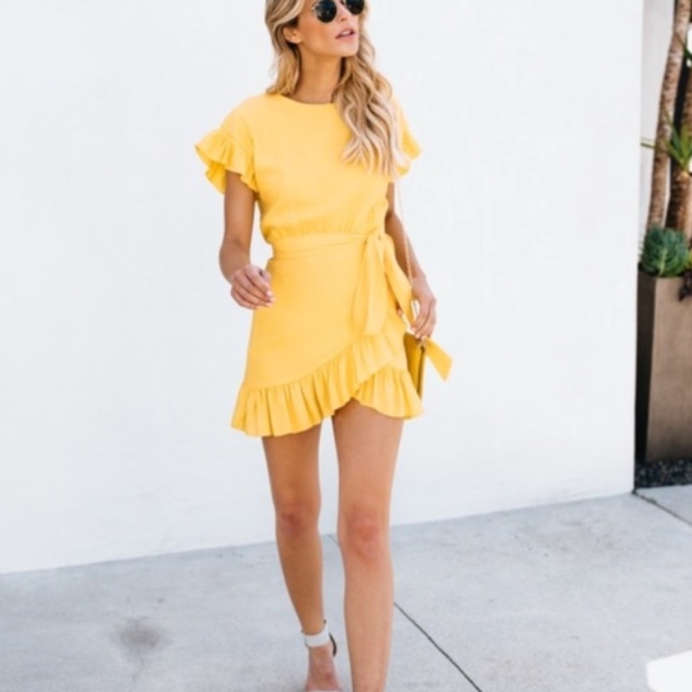 VICI Dolls Lovina Ruffle Wrap Dress - Yellow